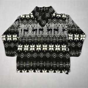 Vtg Sun Buster Sweater Women’s Medium Fleece Pullover Green/Black Deer Aztec USA
